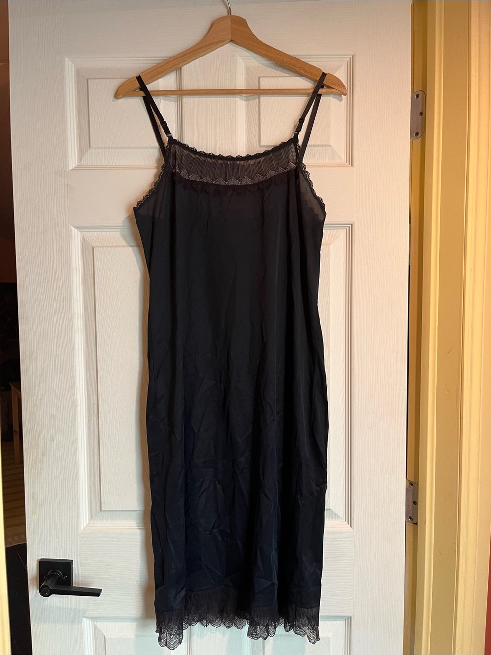 Vintage Black Lace-Trim Night Slip with Adjustable Straps